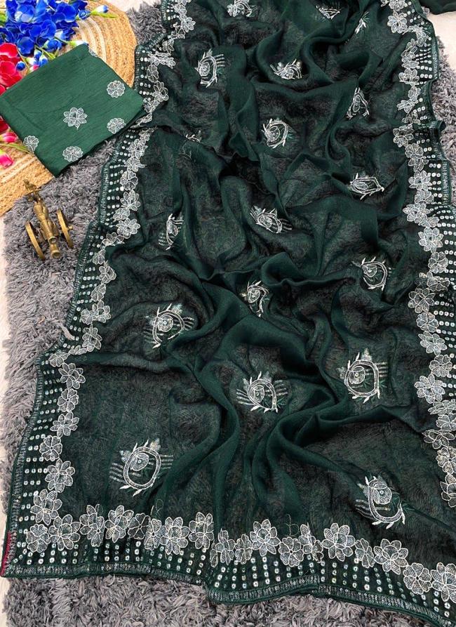 Shimmer Chiffon Morpeach Festival Wear Embroidery Work Saree